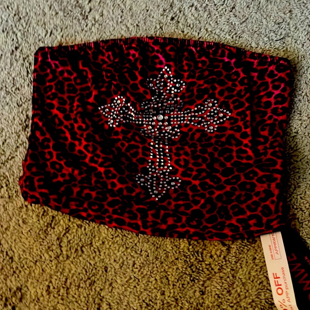tube top rhinestone cross pink print from romwe